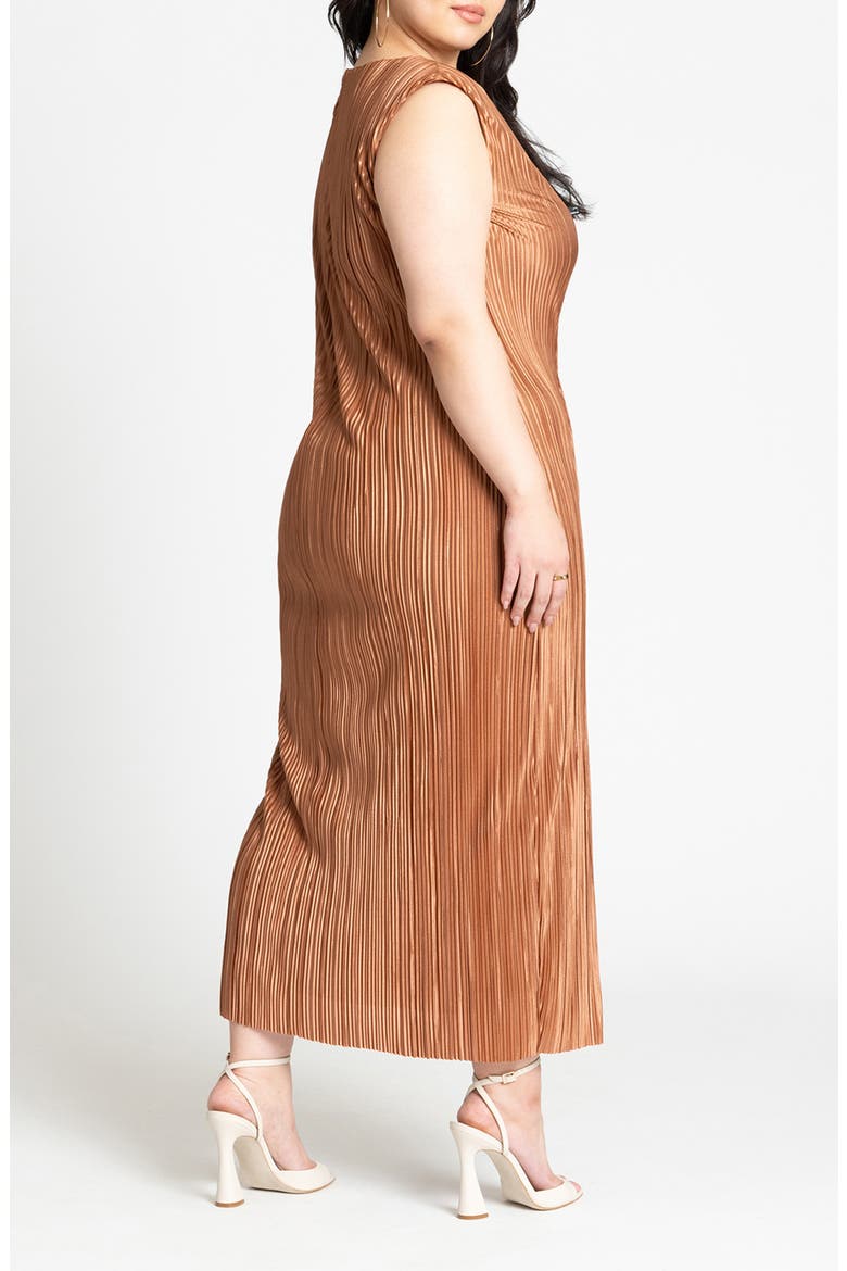 Plissé Short Sleeve Maxi Dress, Alternate, color, TAN