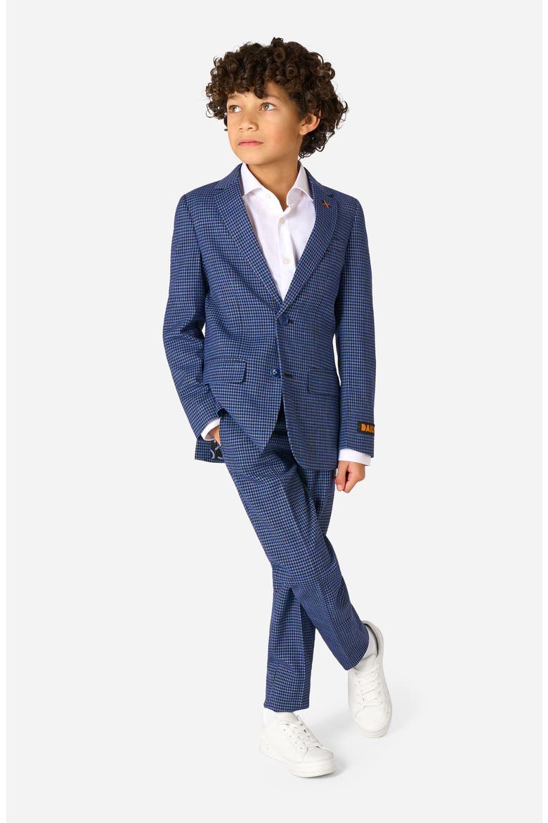 Kids' Daily Tan Navy Houndsooth Check Stretch Suit, Main, color, MISCELLANEOUS