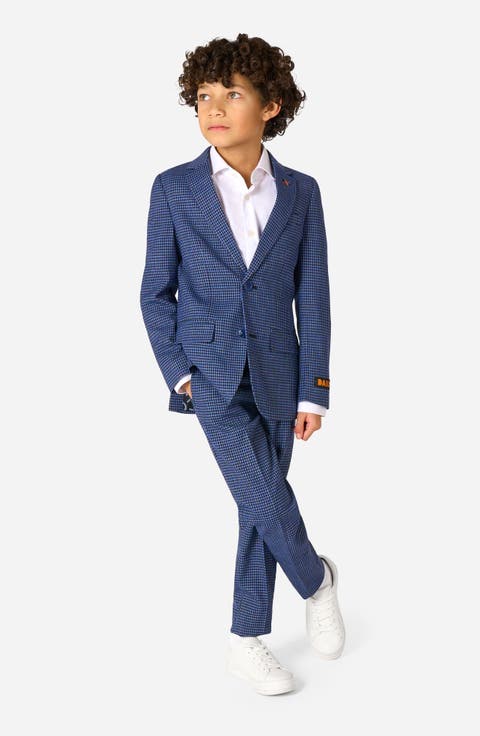 Kids' Daily Tan Navy Houndsooth Check Stretch Suit