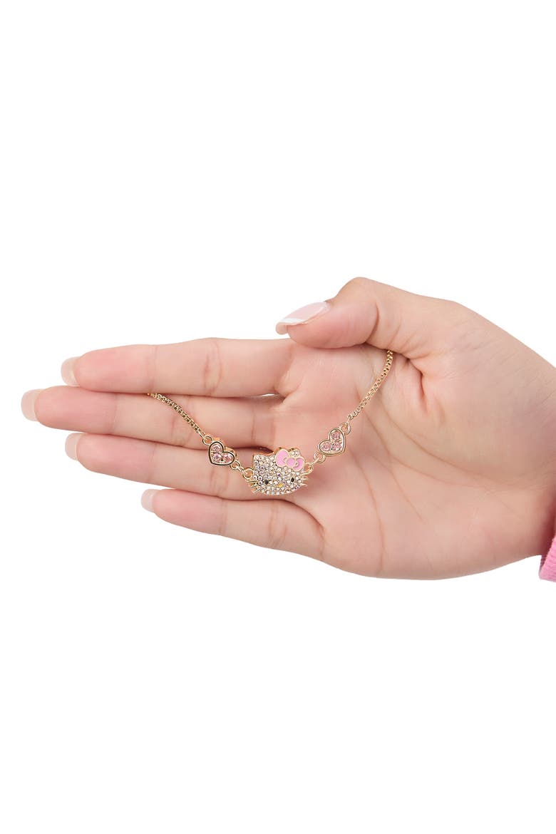 Adjustable Bracelet with Pave Pink Bow & Crystals, Alternate, color, Gold Tone
