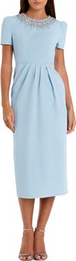 Mac Duggal Hand Embellished Rhinestone Neckline Column Dress