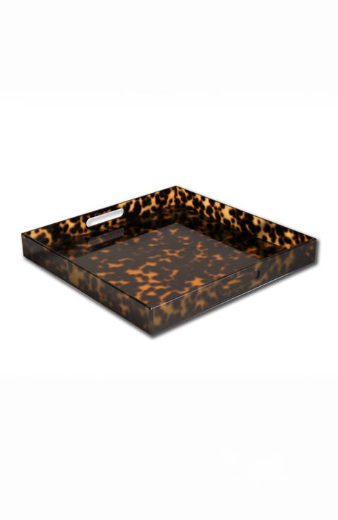 VIDA Acrylic Tortoise Large Square Tray With Handles