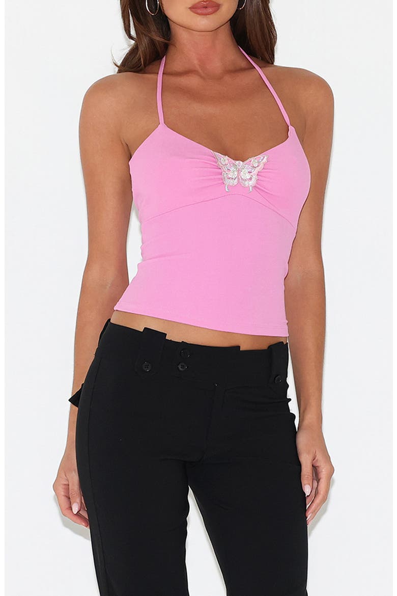 Celestine Embroidered Butterfly Halter Top, Main, color, PINK