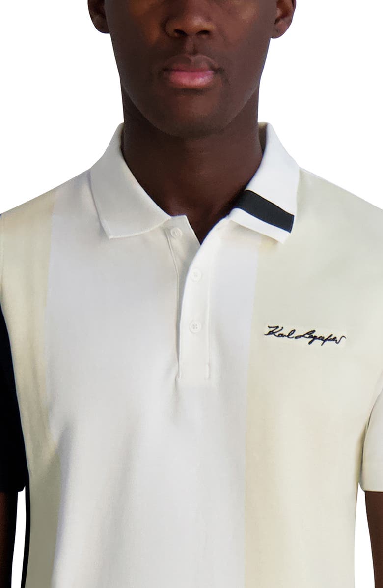 KARL LAGERFELD PARIS Colorblock Stretch Cotton Polo, Alternate, color, White/ Black