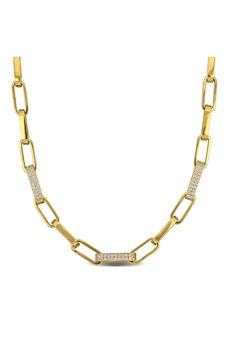 Cubic Zirconia Paperclip Link Necklace 14k, Main, color, 14k Yellow Gold