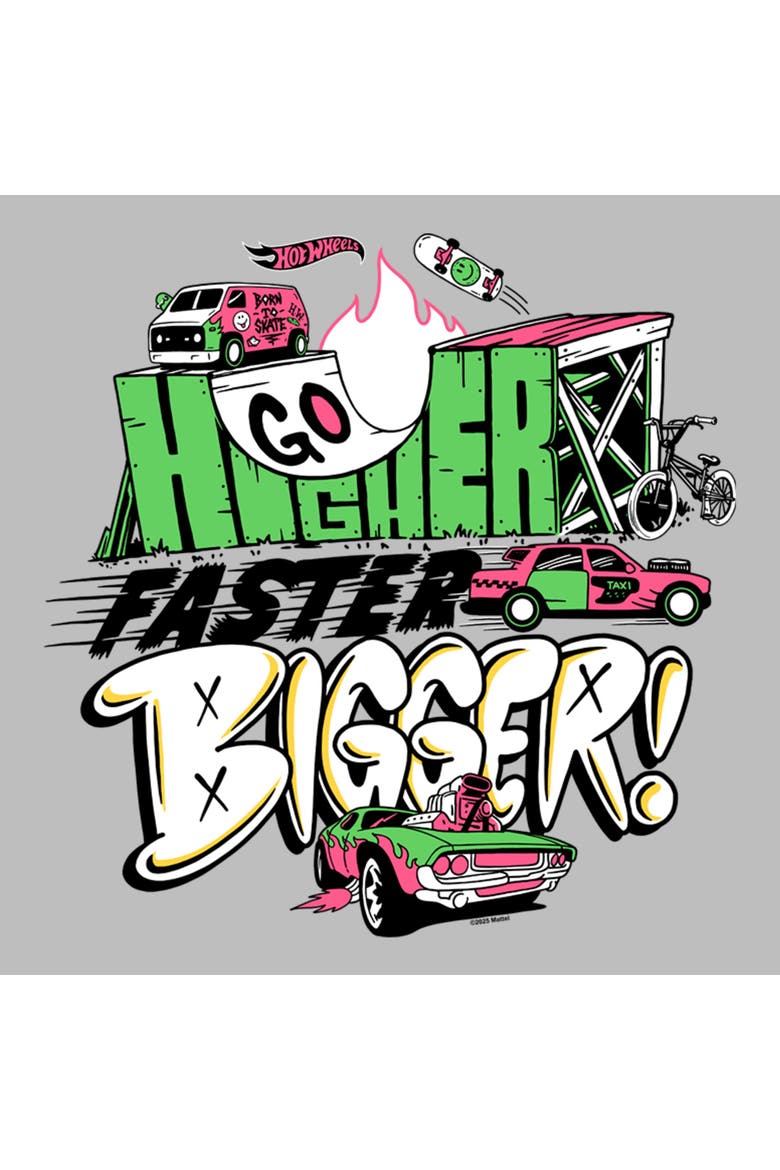 Boy's Hot Wheels Go Higher Faster Bigger  Graphic T-Shirt, Alternate, color, Sport Grey