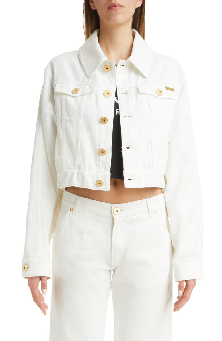 Balmain Crop Denim Jacket, Main, color,