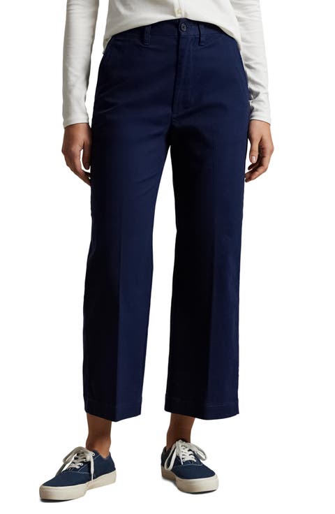 Cotton Wide Leg Ankle Chinos