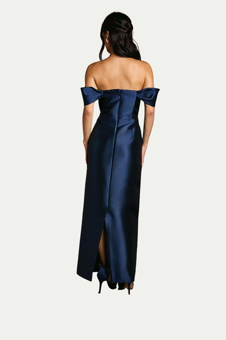 Twill Bardot Off The Shoulder Dress, Alternate, color, Navy