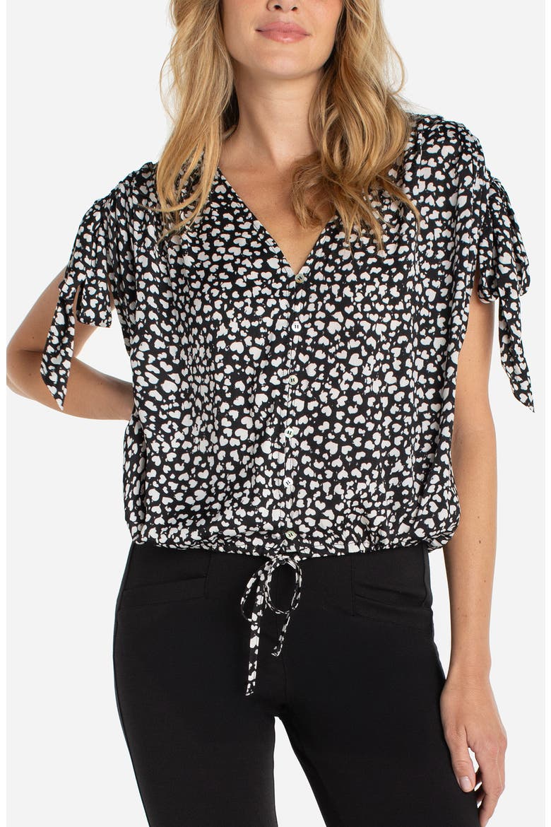 Print Tie Sleeve Top, Main, color, BLACK/ CREAM HEARTS