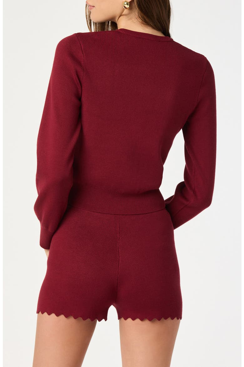 Scalloped Placket Crop Cardigan, Alternate, color, BURGUNDY