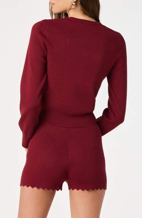 Astr The Label Scalloped Placket Crop Cardigan In Red