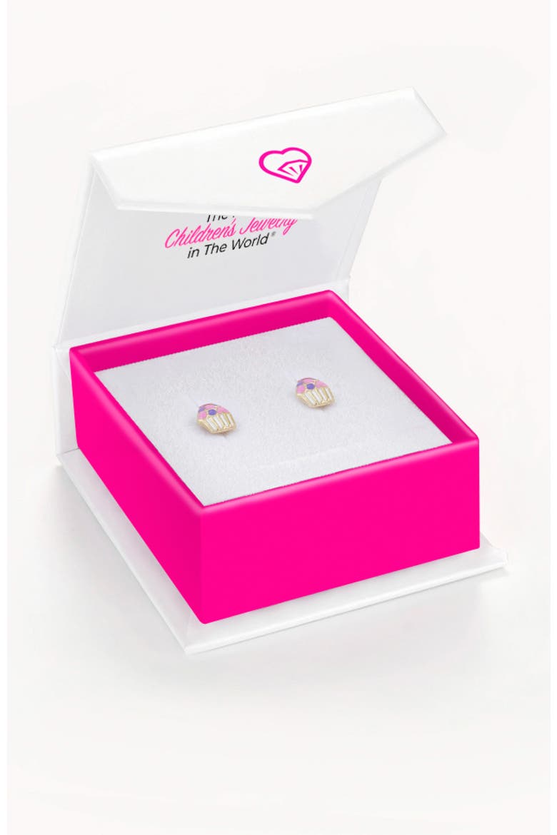 14k Colorful Cupcake Earrings, Alternate, color, Pink