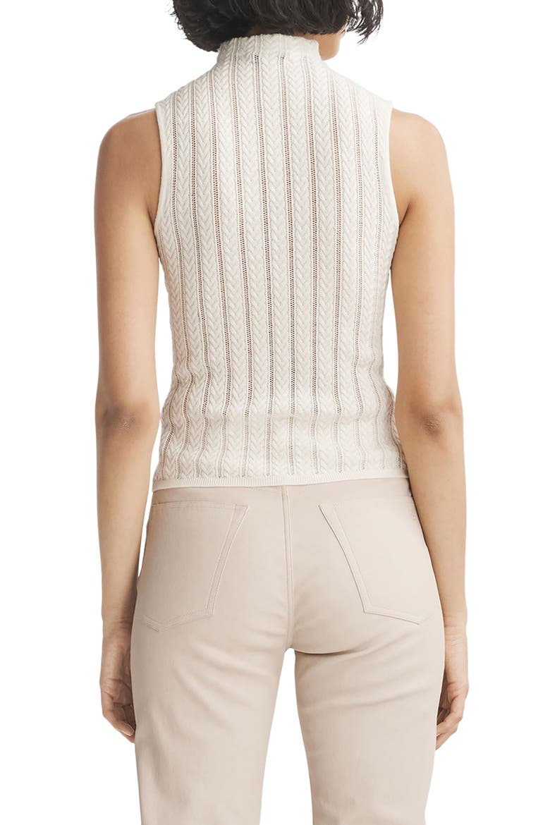 Christina Funnel Neck Sleeveless Wool Blend Pointelle Sweater, Alternate, color, IVORY