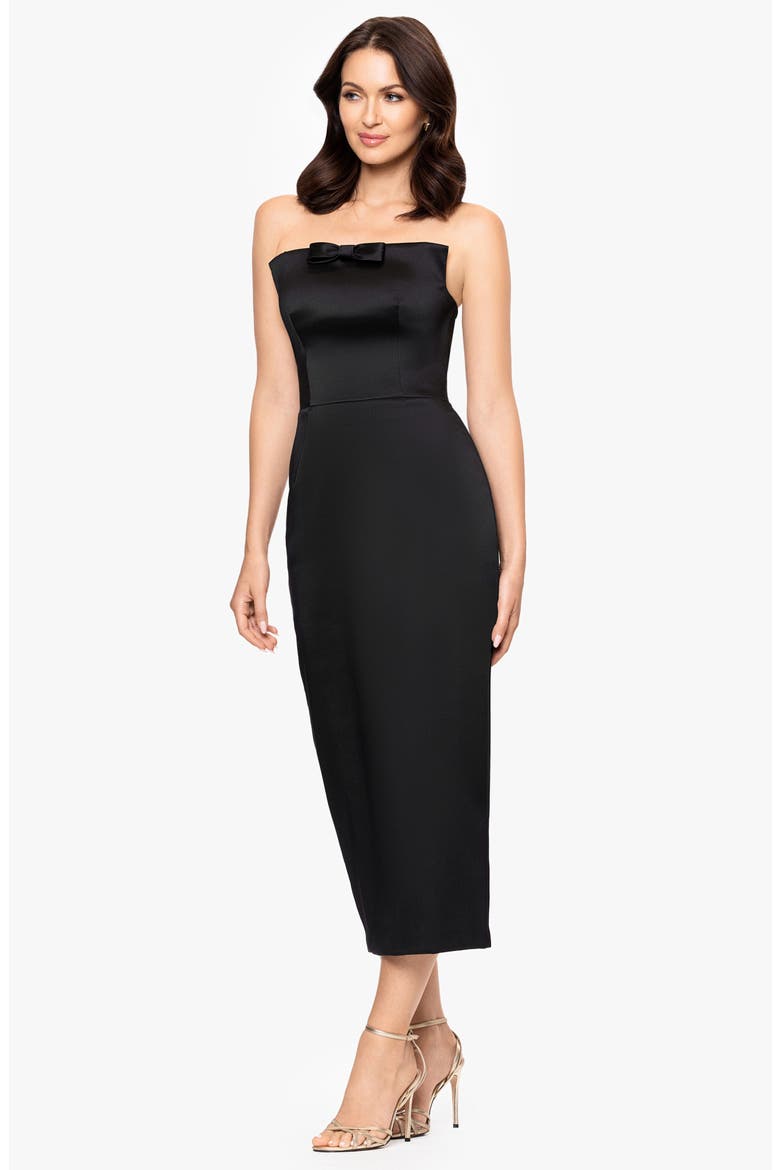 Curve Bow Strapless Midi Gown, Alternate, color, BLACK