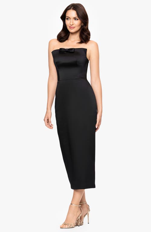 Betsy & Adam Curve Bow Strapless Midi Gown In Black