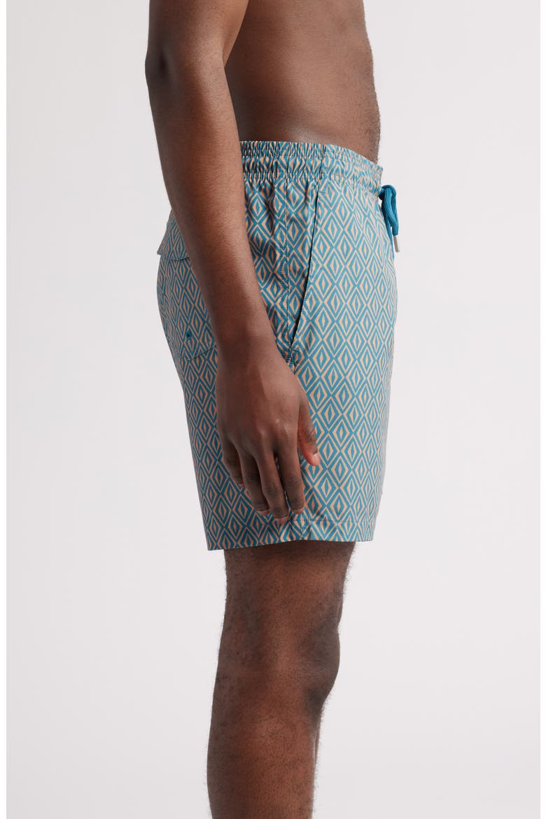 Retro Geometric Print Swim Trunks, Alternate, color, BLUE