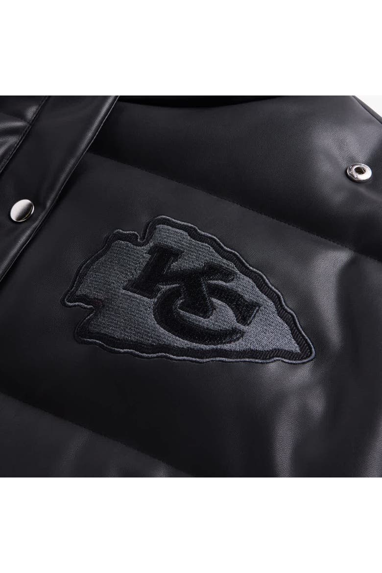 Women's  Black Kansas City Chiefs Faux Leather Puffer Jacket, Alternate, color, Black