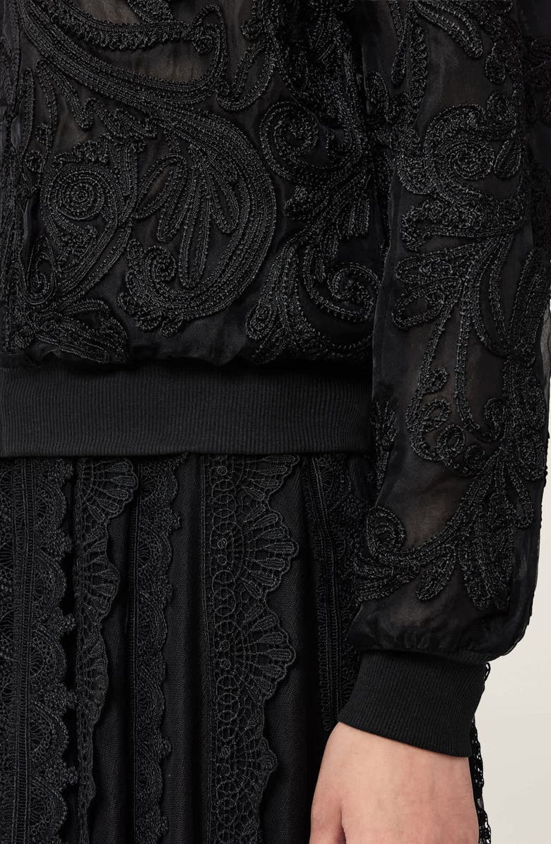 AllSaints Jade Embroidered Bomber Jacket, Alternate, color, Black