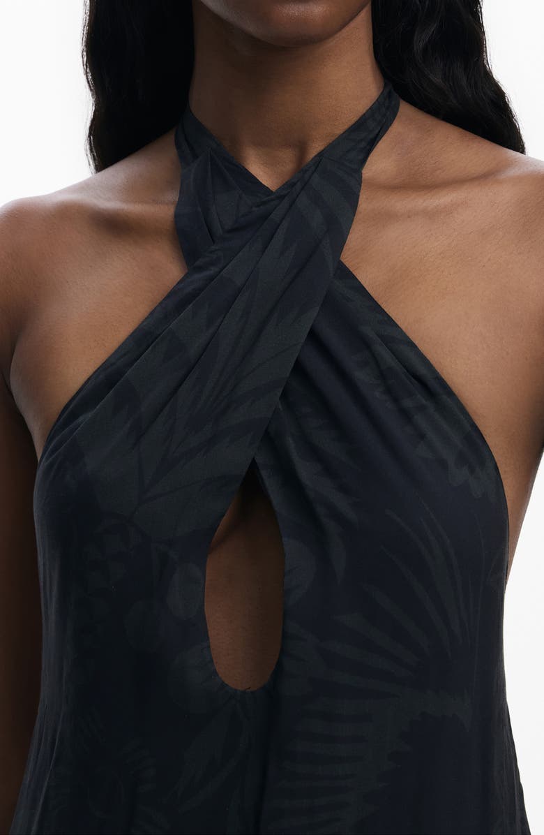 Desigual Halter Maxi Cover-Up Dress, Alternate, color, Black