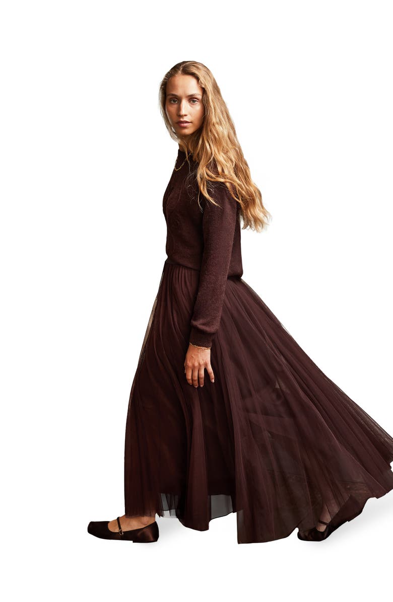 Ro&Zo Tulle Godet Maxi Skirt, Alternate, color, Brown