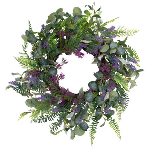 Northlight Lavender And Mixed Foliage Artificial Floral Spring Wreath, Purple And Green In Purple