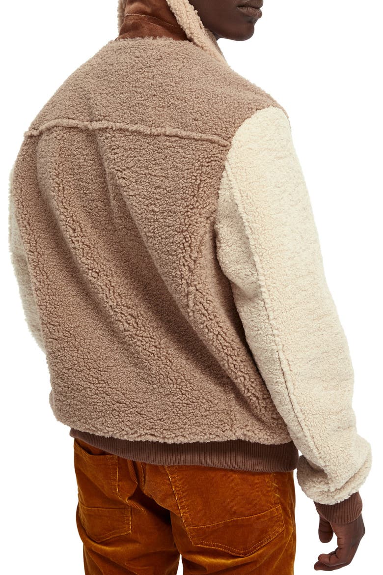 Colorblock Fleece Bomber Jacket, Alternate, color, BROWN