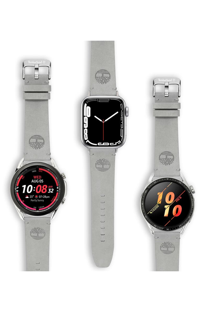 Timberland Leather 22mm Smart Watch Watchband, Main, color, Gray