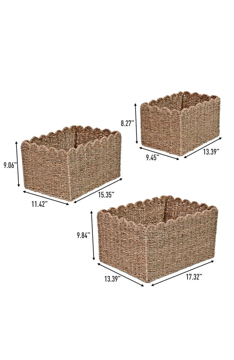 HAPPIMESS Arden Coastal Cottage Seagrass Scalloped Rectangular Organizing Storage Baskets,, Alternate, color, Natural