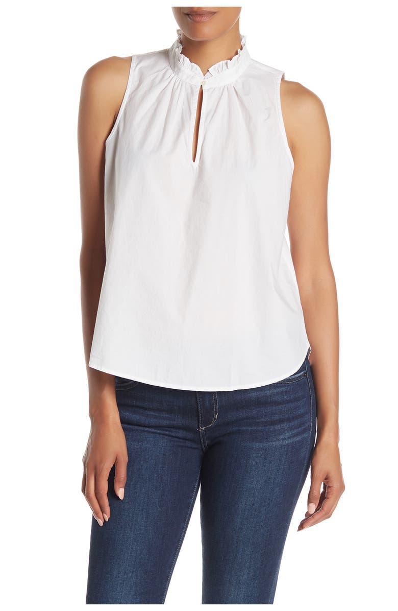 J.Crew Sleeveless Poplin Ruffled Neck Top, Main, color,