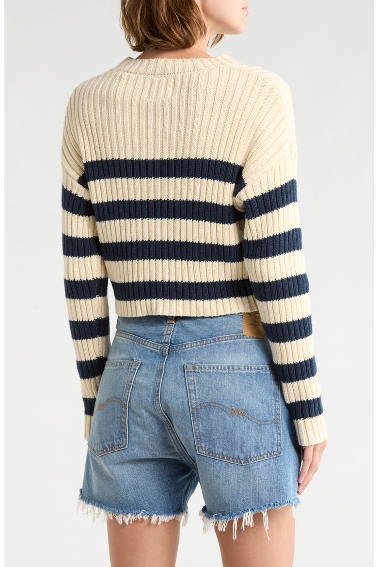 Striped Ribbed Cropped Sweater, Alternate, color, ECRU/ NAVY