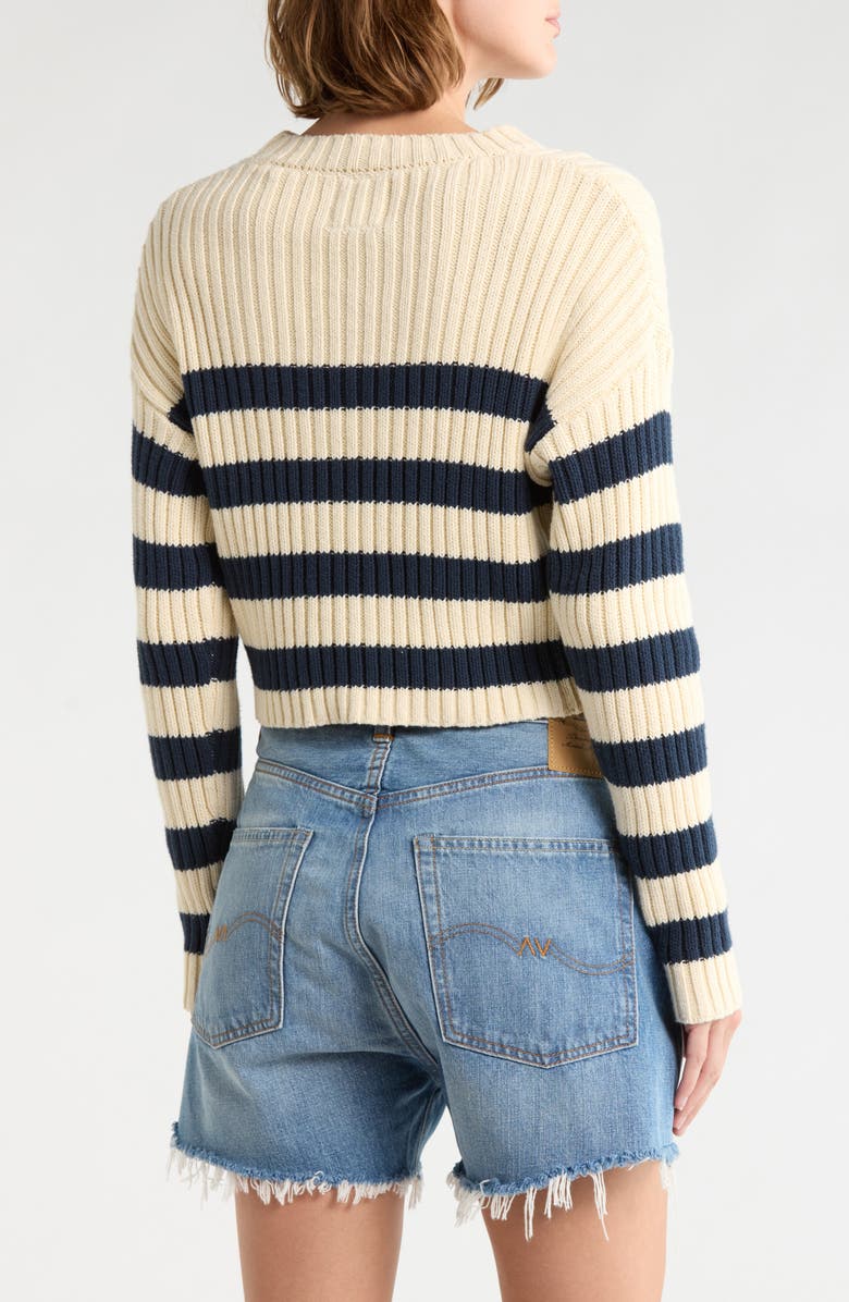 DENIMIST Striped Ribbed Cropped Sweater, Alternate, color, Ecru/ Navy