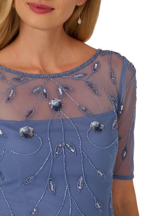 Beaded Mesh Sheath Dress
