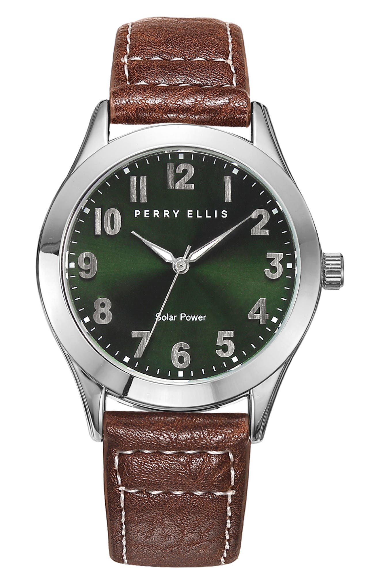 Perry Ellis Easy Read Solar Leather Strap Watch, 41mm