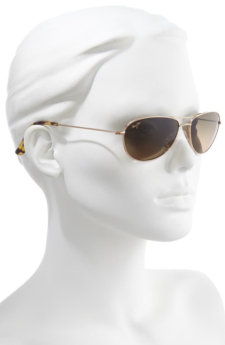 Maui Jim Baby Beach 56mm Polarized Aviator Sunglasses, Alternate, color, Gold/ Tortoise