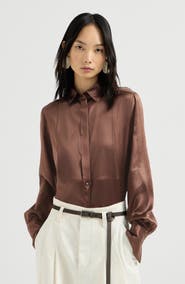 Brunello Cucinelli Stretch silk satin shirt with monili
