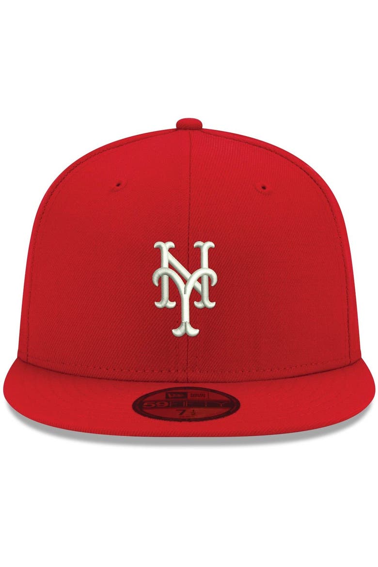 Men's New Era Red New York Mets White Logo 59FIFTY Fitted Hat, Alternate, color, Red
