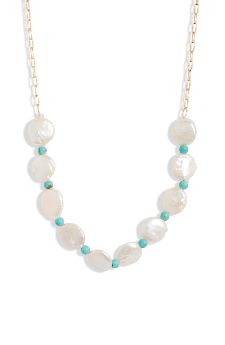 Argento Vivo Sterling Silver Argento Vivo Coin Pearl & Turquoise Necklace, Main, color, 