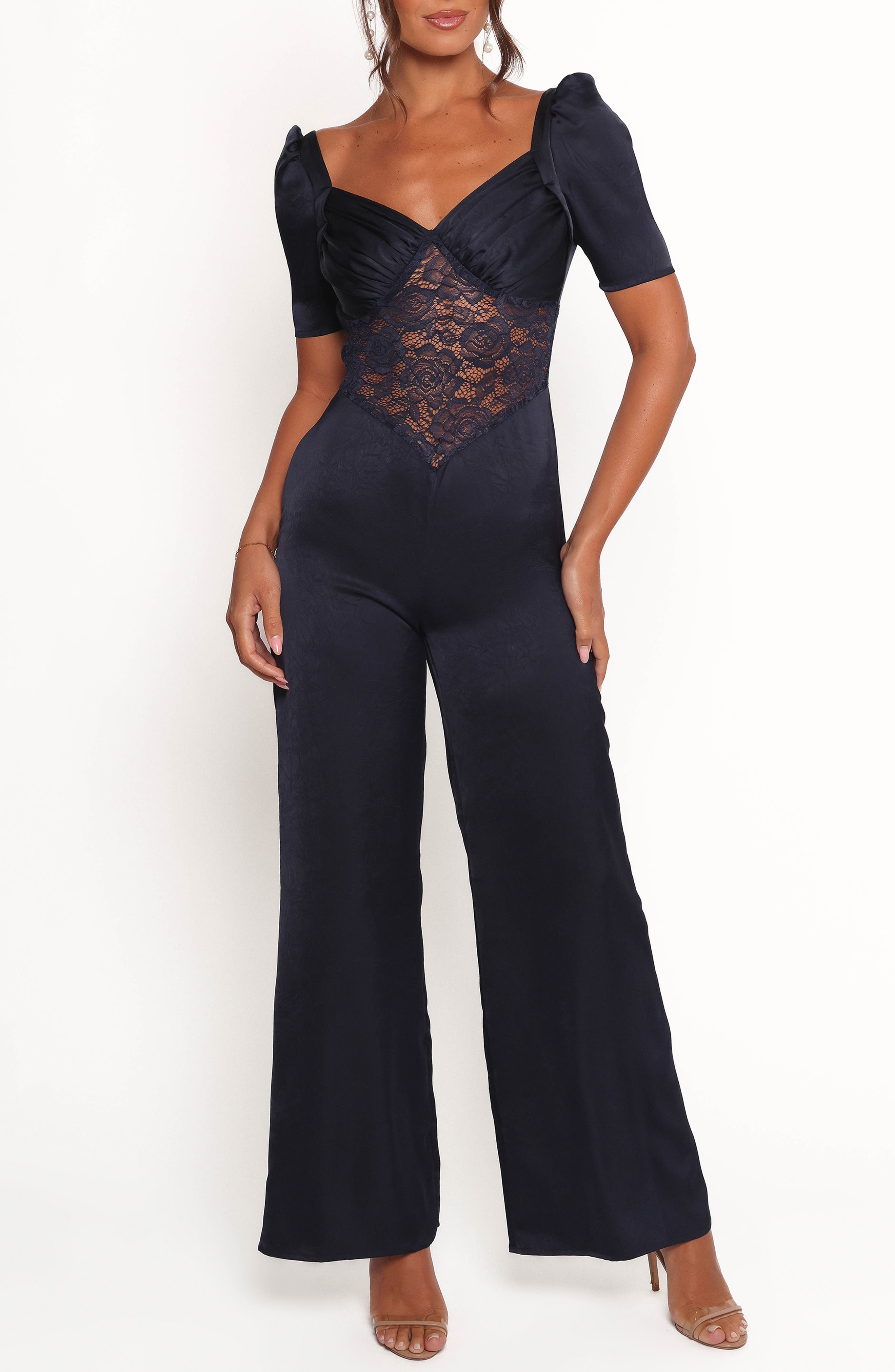 Petal & Pup Milana Lace Inset Satin Jumpsuit