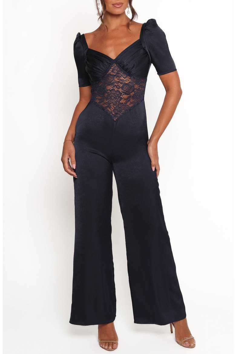 Milana Lace Inset Satin Jumpsuit, Main, color, NAVY