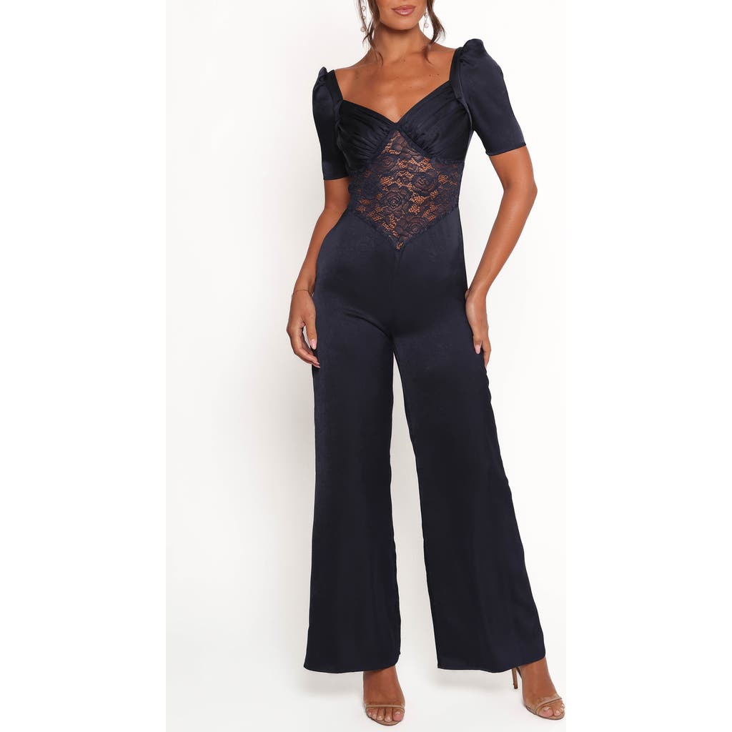 Petal And Pup Petal & Pup Milana Lace Inset Satin Jumpsuit In Black