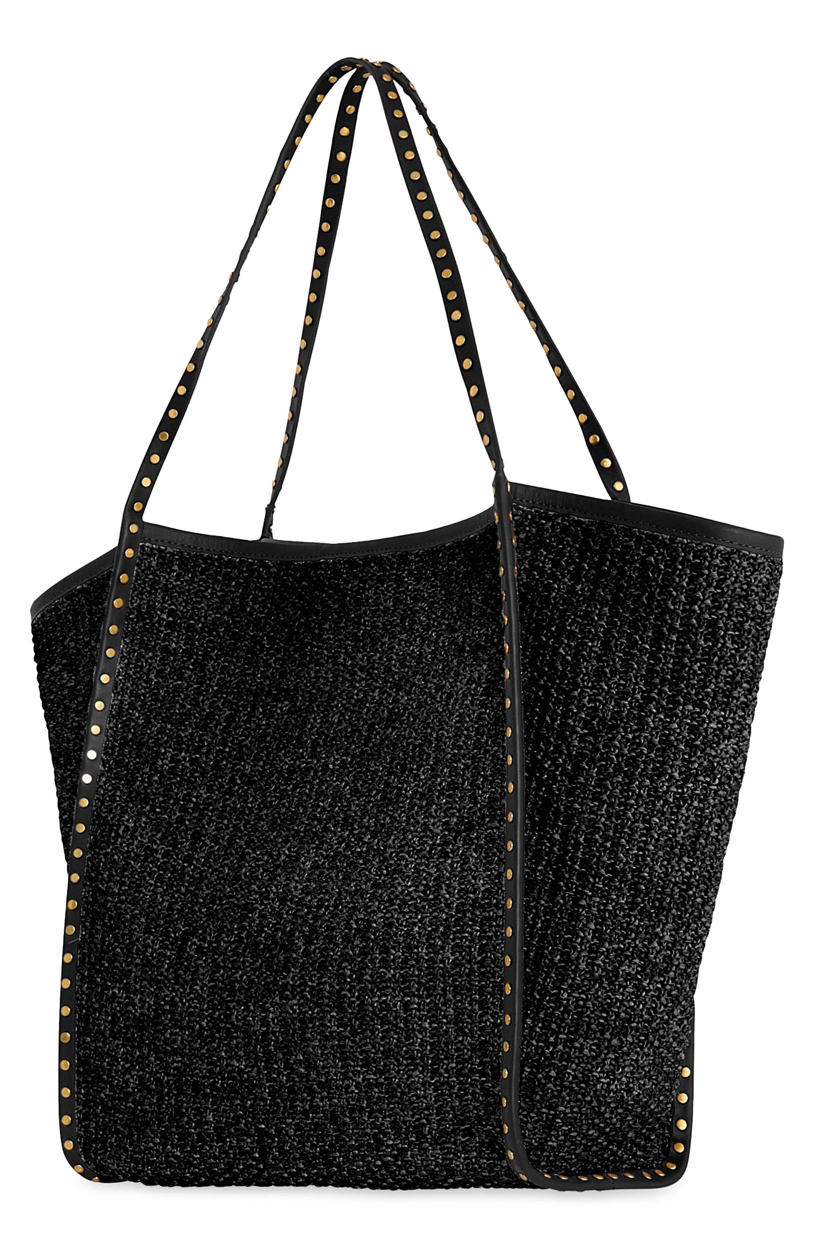 Rebecca Minkoff Dylan Raffia Tote Bag, Alternate, color, Black