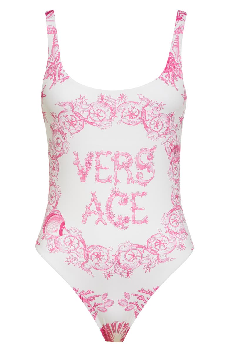 Versace Underwater Barocco One-Piece Swimsuit, Alternate, color, Eggshell Dragonfruit