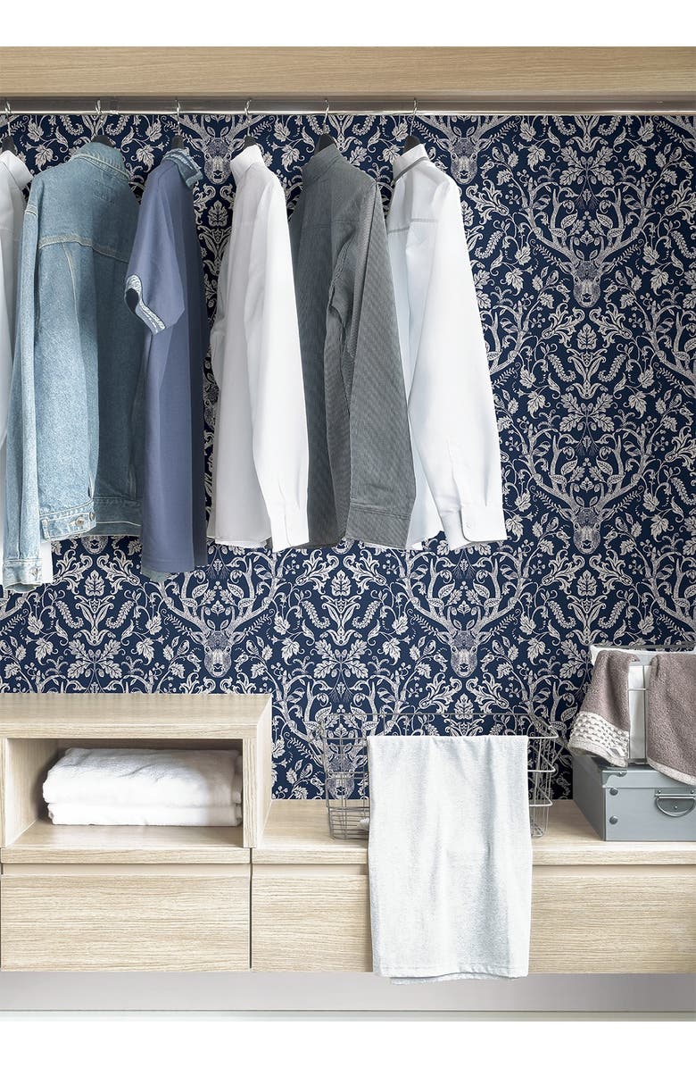 Wallpops Navy Escape to the Forest Peel & Stick Wallpaper, Alternate, color, Blue