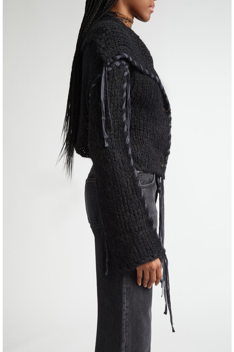 Ribbon Lacing Cardigan, Alternate, color, BLACK