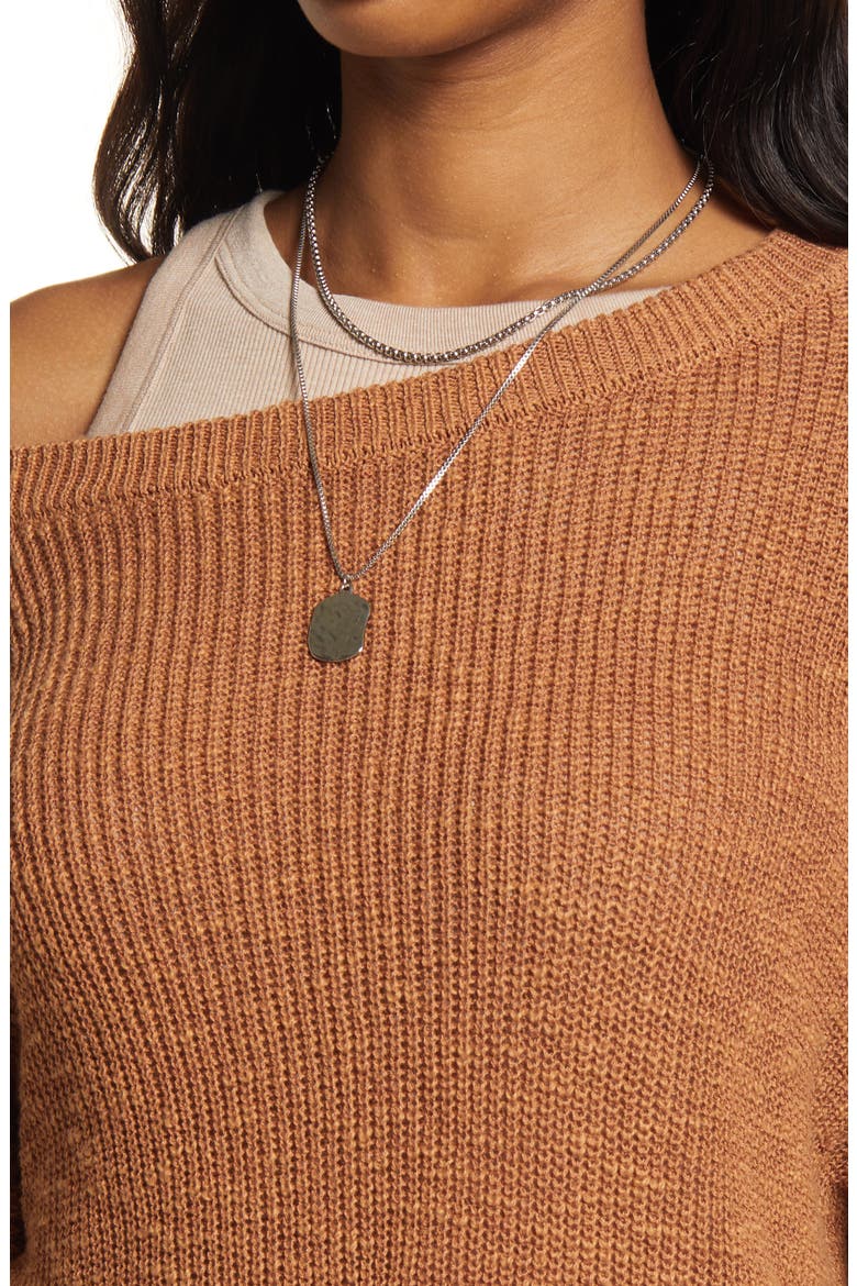 Women's Off the Shoulder Linen Blend Sweater, Alternate, color, TAN THRUSH