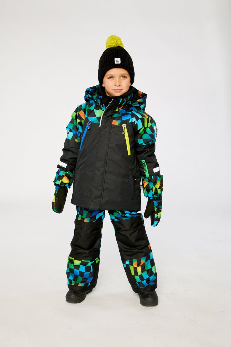 Play Colorblock Jacket & Checkerboard Pants Two Piece Snowsuit, Alternate, color, Green, Yellow & Blue Check