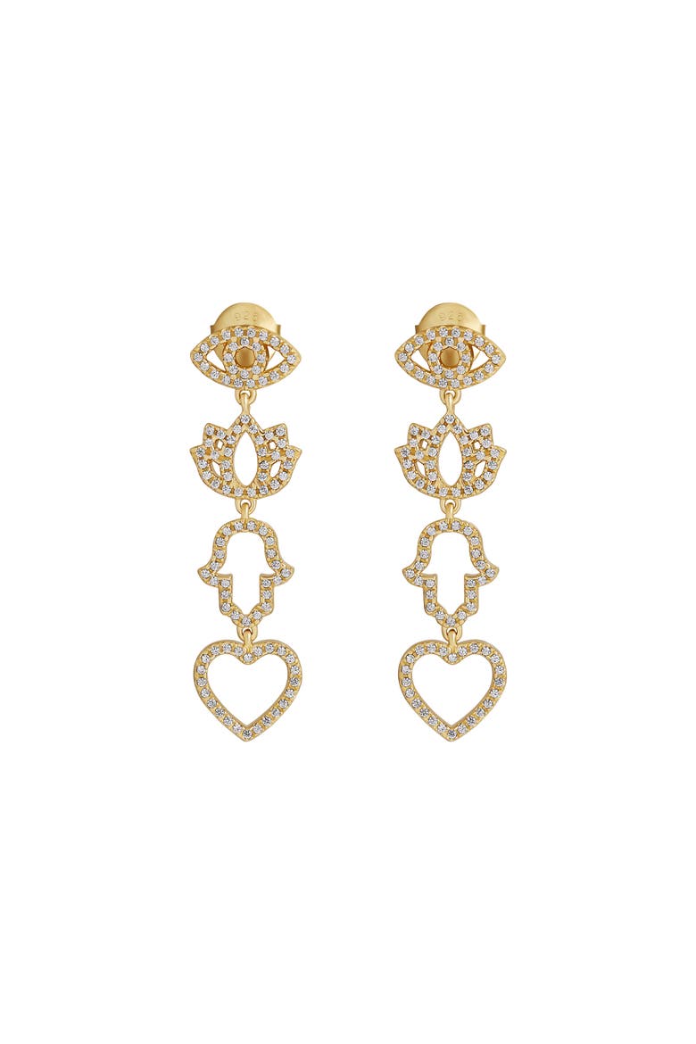 Gold Plated Multi Charm Women's Dangle Earrings - Radiant Insight, Main, color, Gold