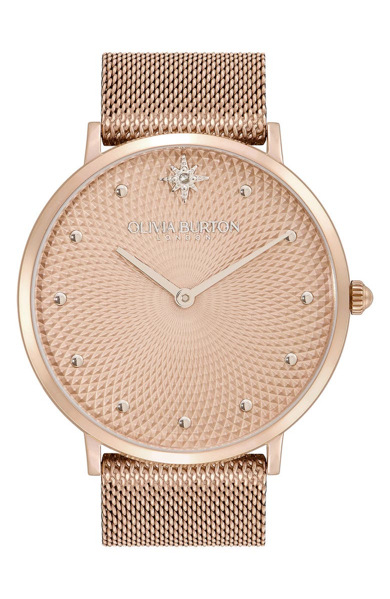 Olivia Burton Celestial Mesh Strap Watch, 40mm, Main, color, Blush