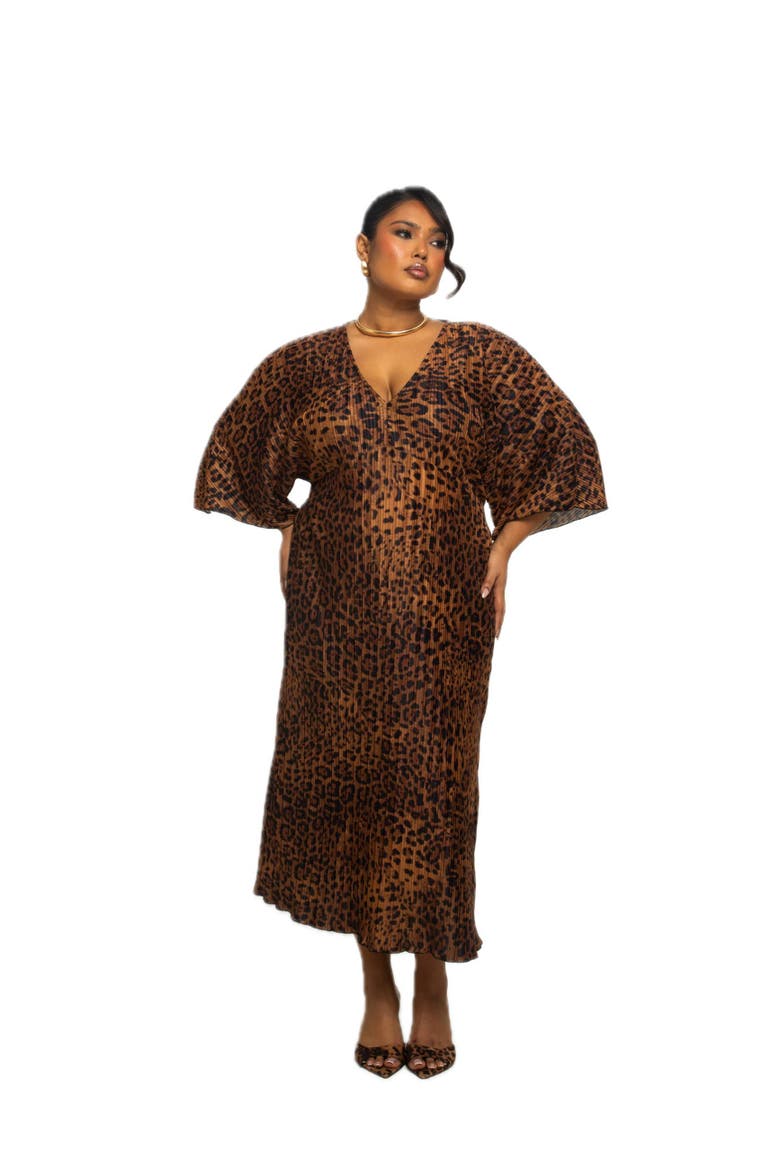 Plus Size Leopard Print Midi Dress, Main, color, Brown